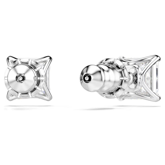 Stilla Attract stud earrings, Square cut, White, Rhodium plated