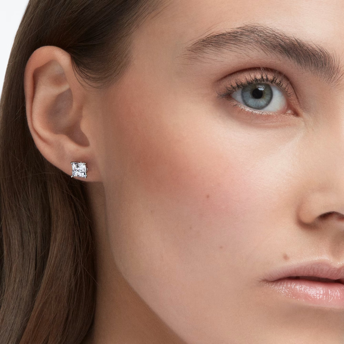 Stilla Attract stud earrings, Square cut, White, Rhodium plated