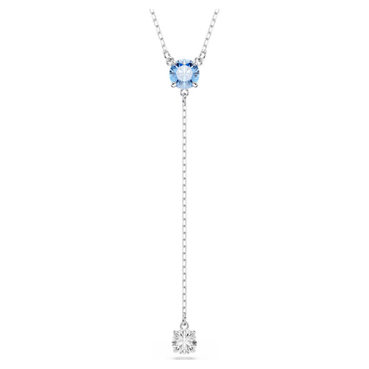 Stilla Attract Y necklace, Round cut, Blue, Rhodium plated