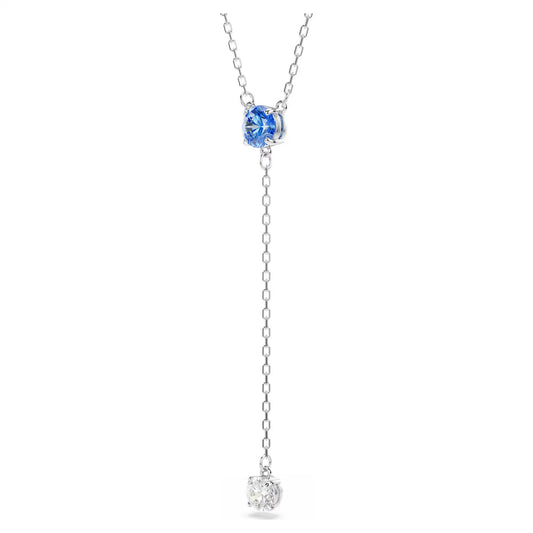 Stilla Attract Y necklace, Round cut, Blue, Rhodium plated