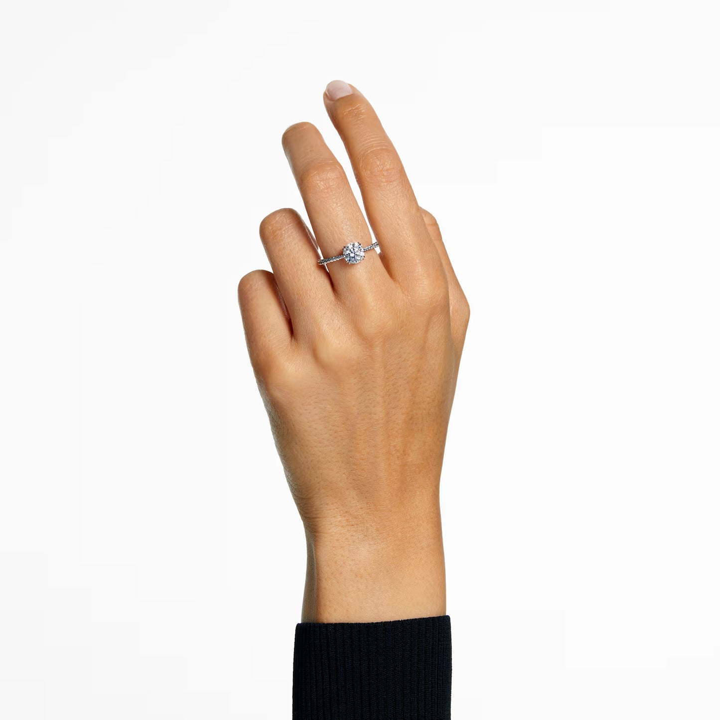 Stilla cocktail ring, Round cut, Pavé, White, Rhodium plated