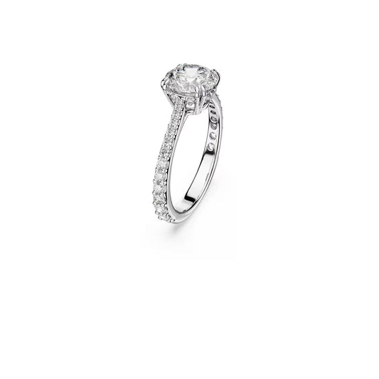 Stilla cocktail ring, Round cut, Pavé, White, Rhodium plated