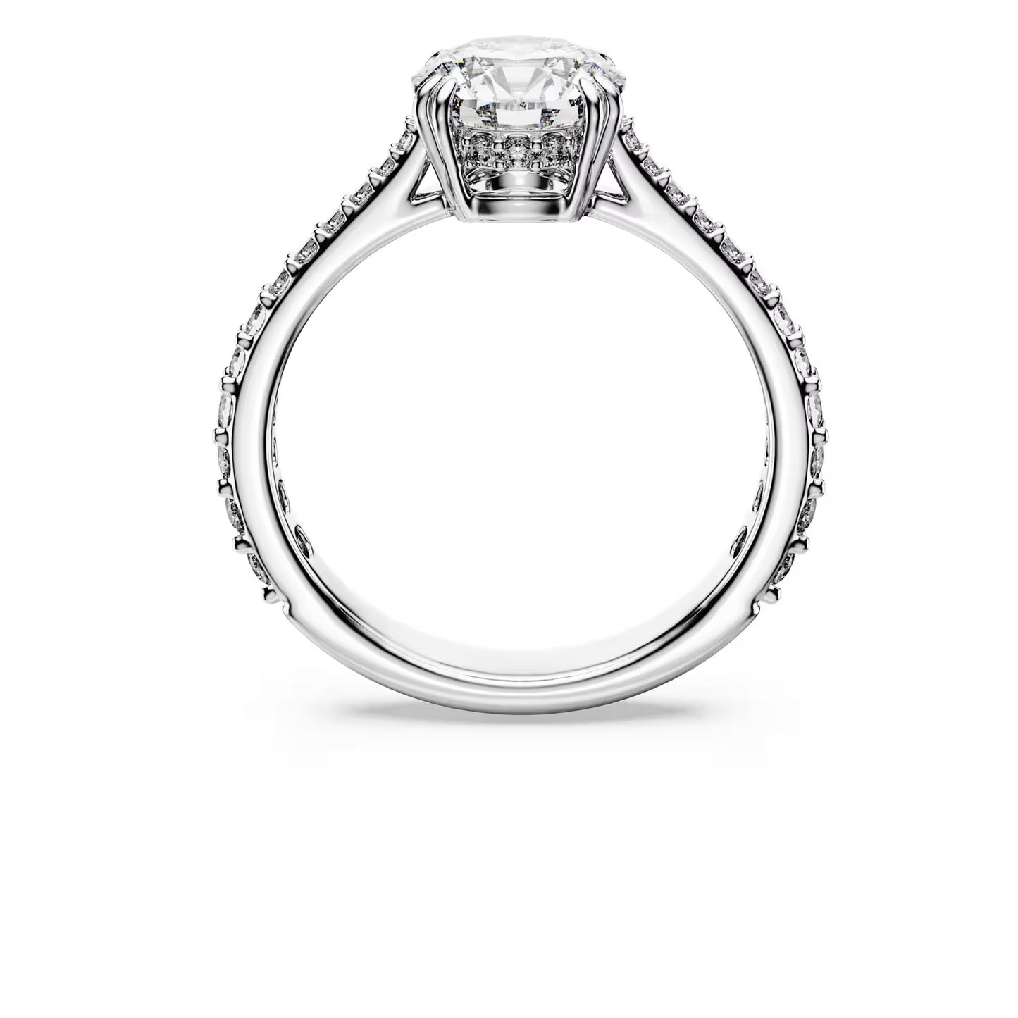 Stilla cocktail ring, Round cut, Pavé, White, Rhodium plated