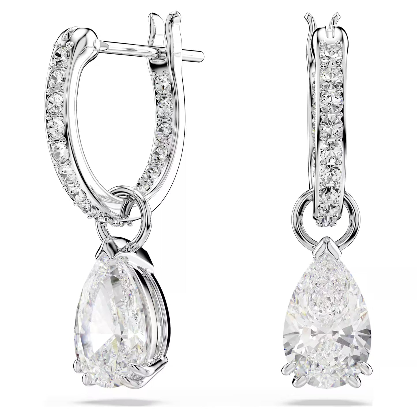 Millenia hoop earrings, Pear cut, White, Rhodium