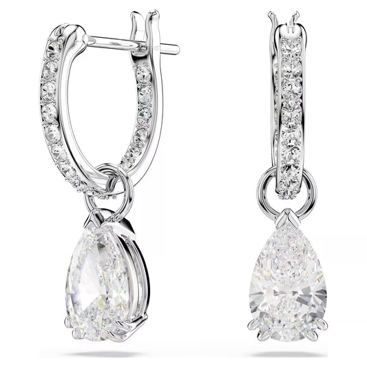 Millenia hoop earrings, Pear cut, White, Rhodium