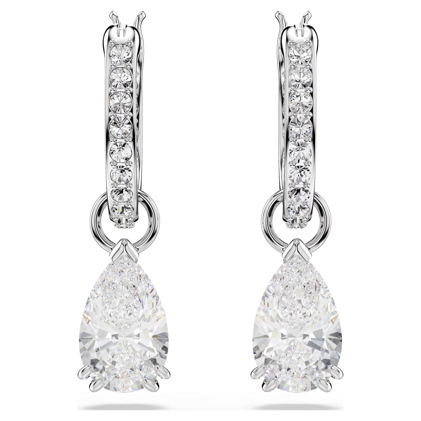Millenia hoop earrings, Pear cut, White, Rhodium