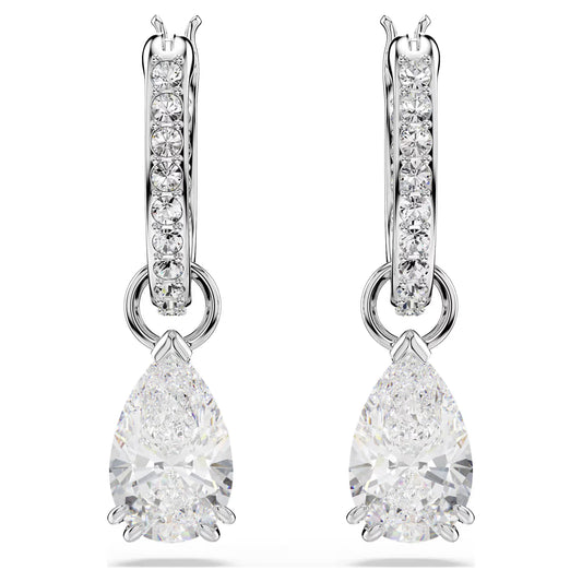 Millenia hoop earrings, Pear cut, White, Rhodium