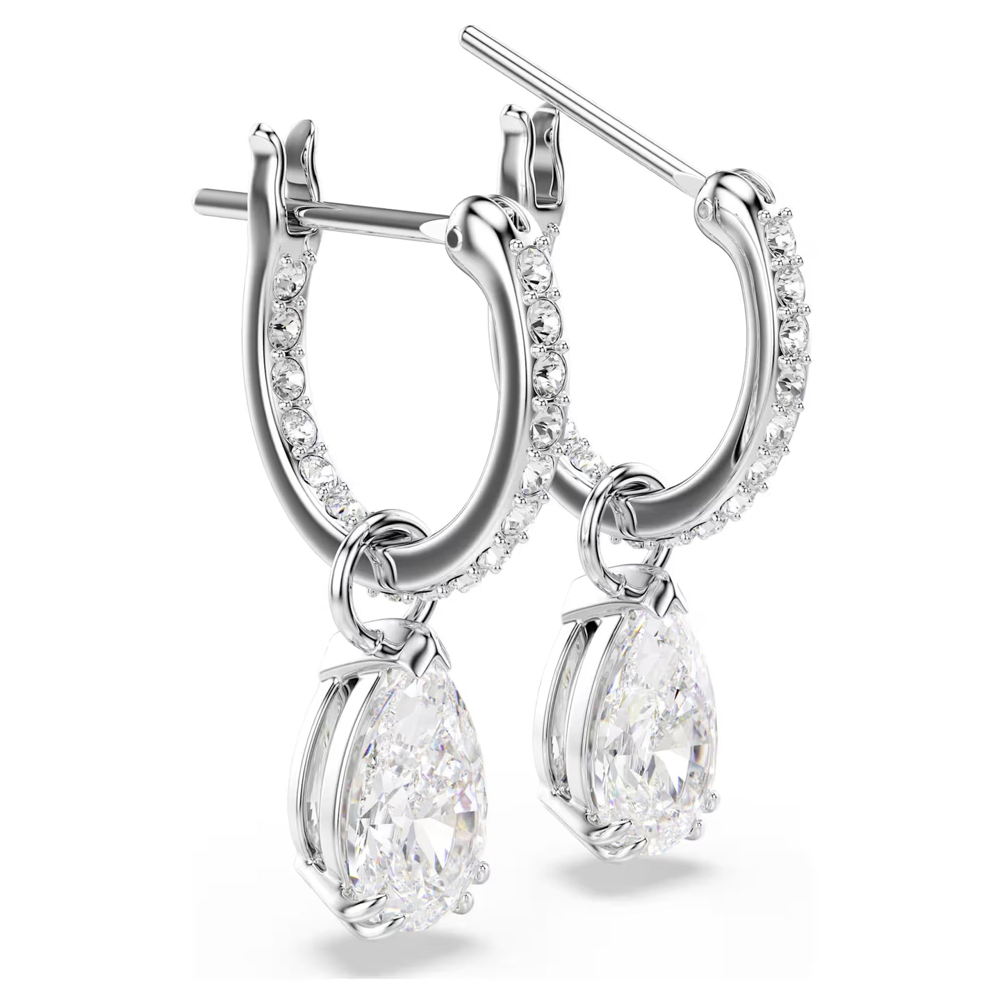 Millenia hoop earrings, Pear cut, White, Rhodium