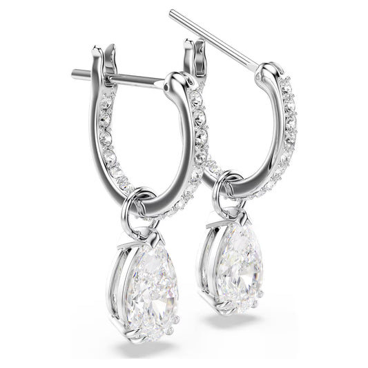Millenia hoop earrings, Pear cut, White, Rhodium