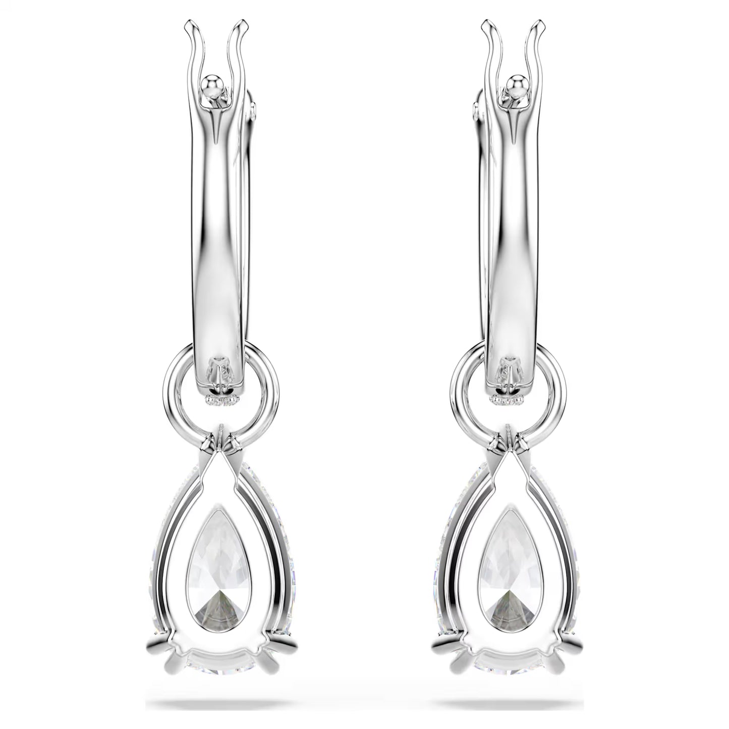Millenia hoop earrings, Pear cut, White, Rhodium