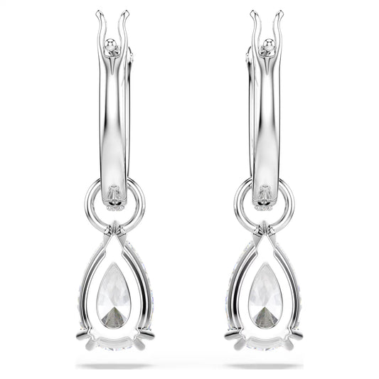 Millenia hoop earrings, Pear cut, White, Rhodium