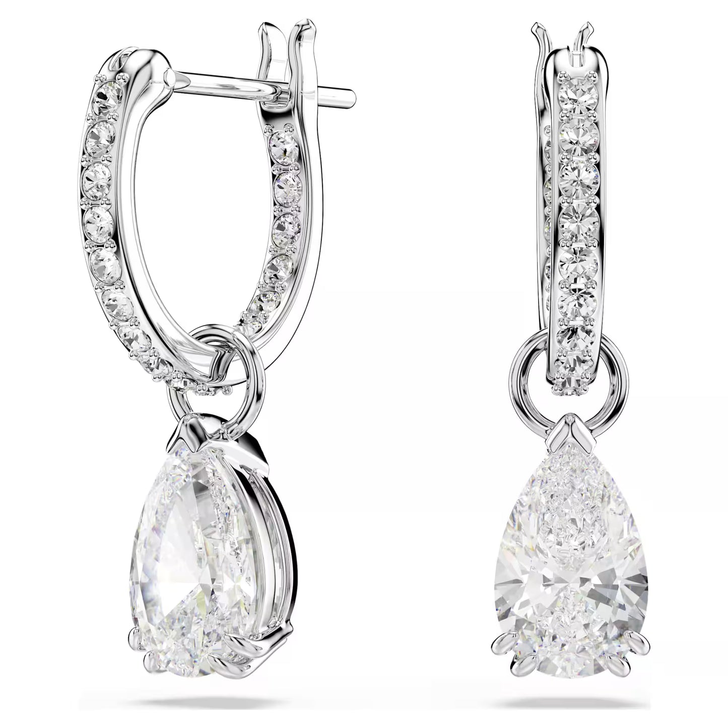 Millenia hoop earrings, Pear cut, White, Rhodium