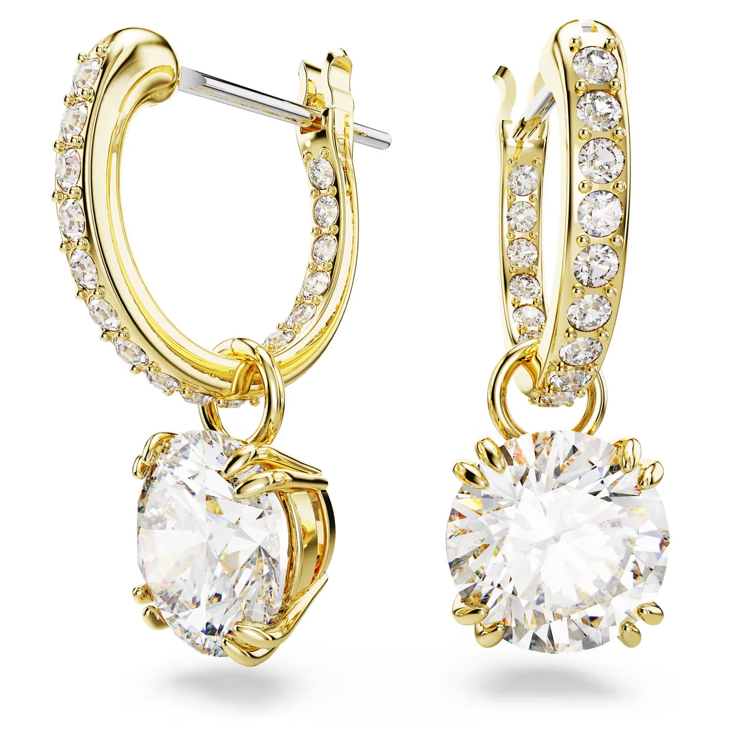 Stilla drop earrings, Round cut, White, Gold-tone plated