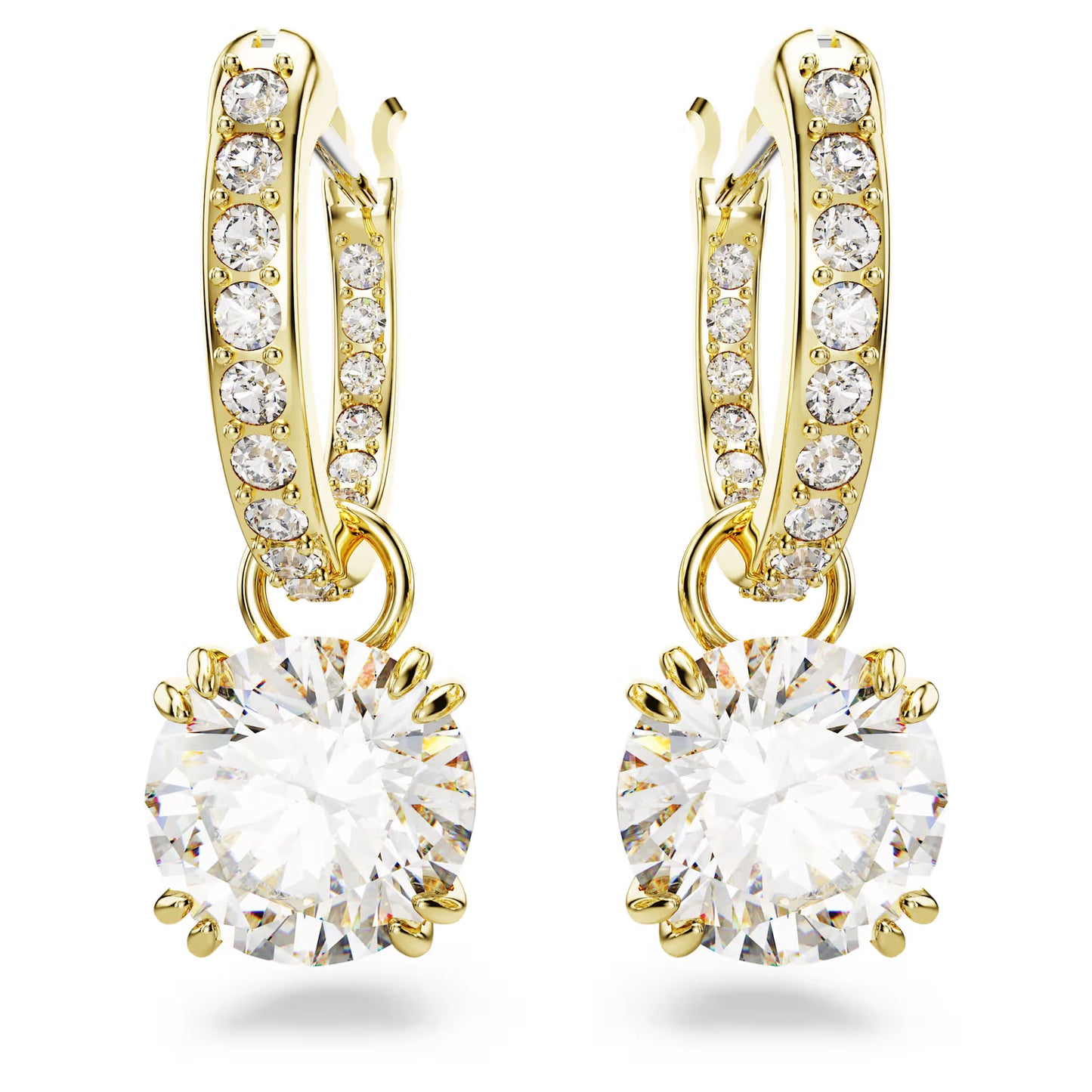 Stilla drop earrings, Round cut, White, Gold-tone plated