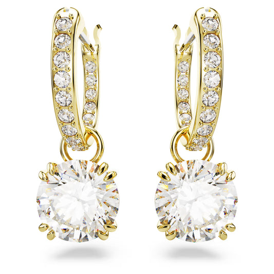 Stilla drop earrings, Round cut, White, Gold-tone plated