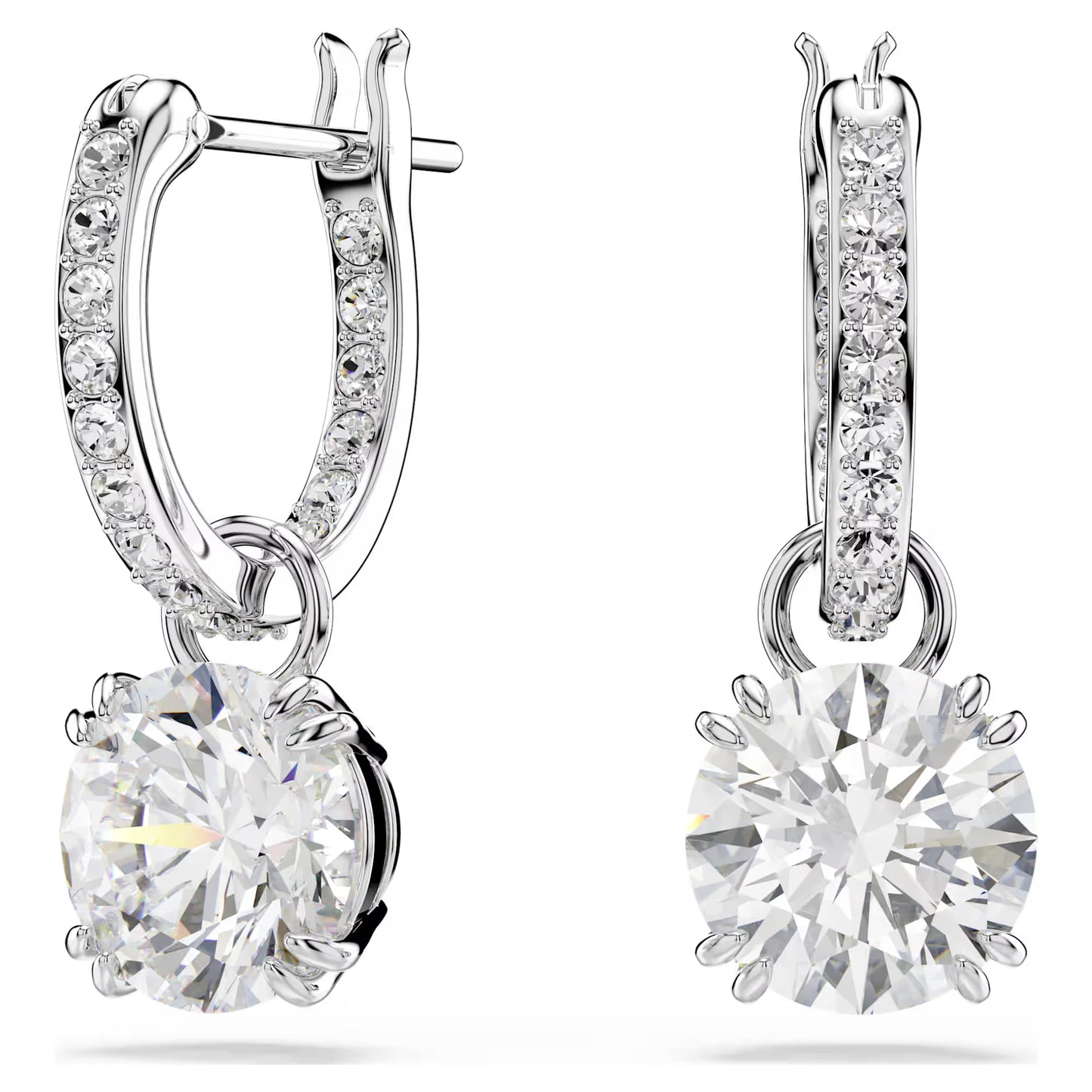 Constella drop earrings, Round cut, White, Rhodium