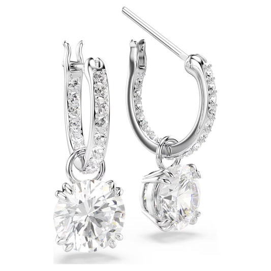Constella drop earrings, Round cut, White, Rhodium