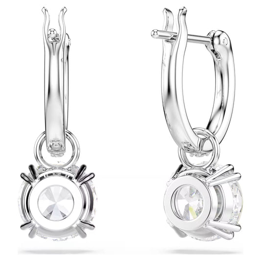 Constella drop earrings, Round cut, White, Rhodium