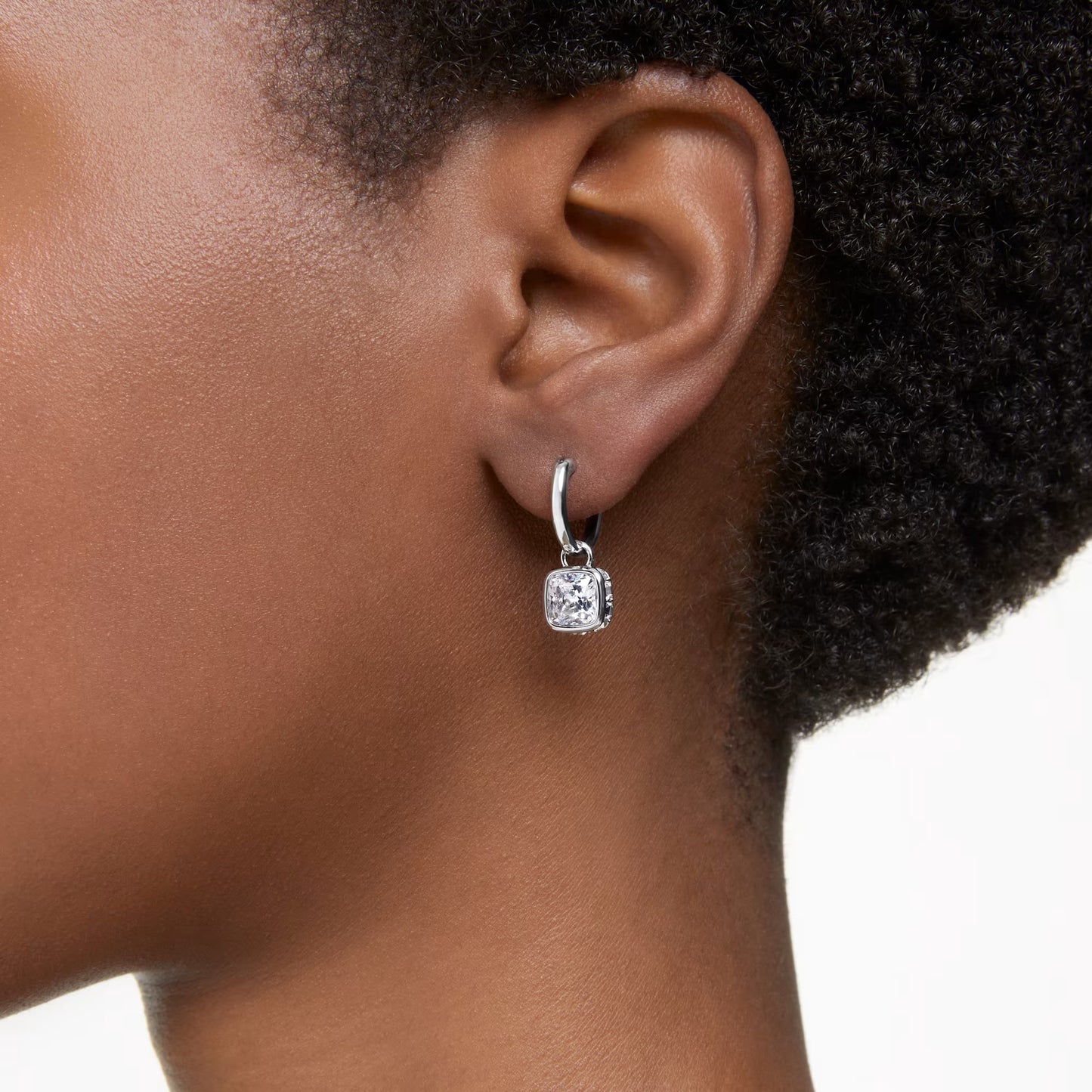 Stilla drop earrings, Square cut, White, Rhodium
