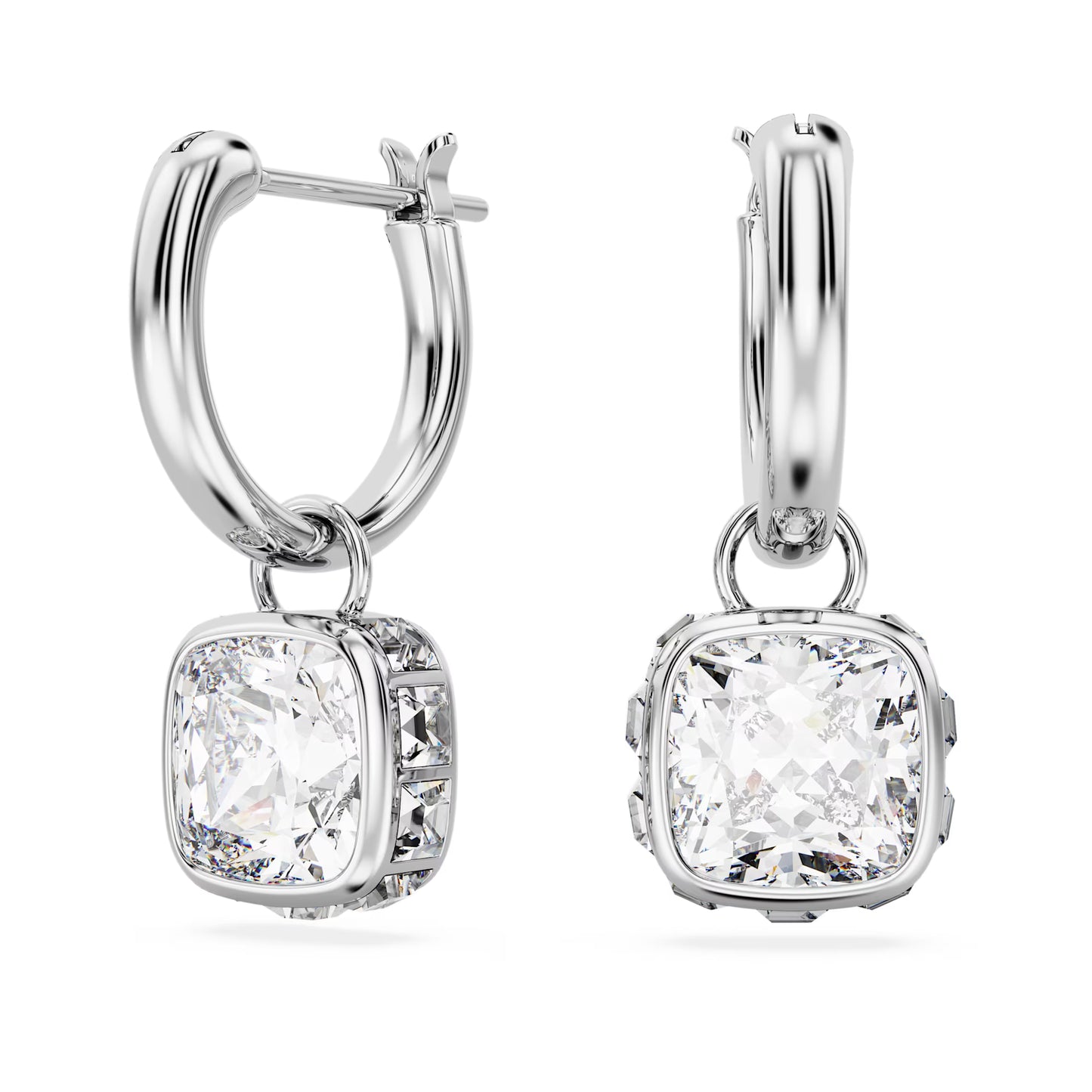Stilla drop earrings, Square cut, White, Rhodium