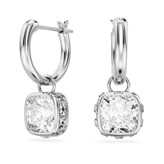 Stilla drop earrings, Square cut, White, Rhodium