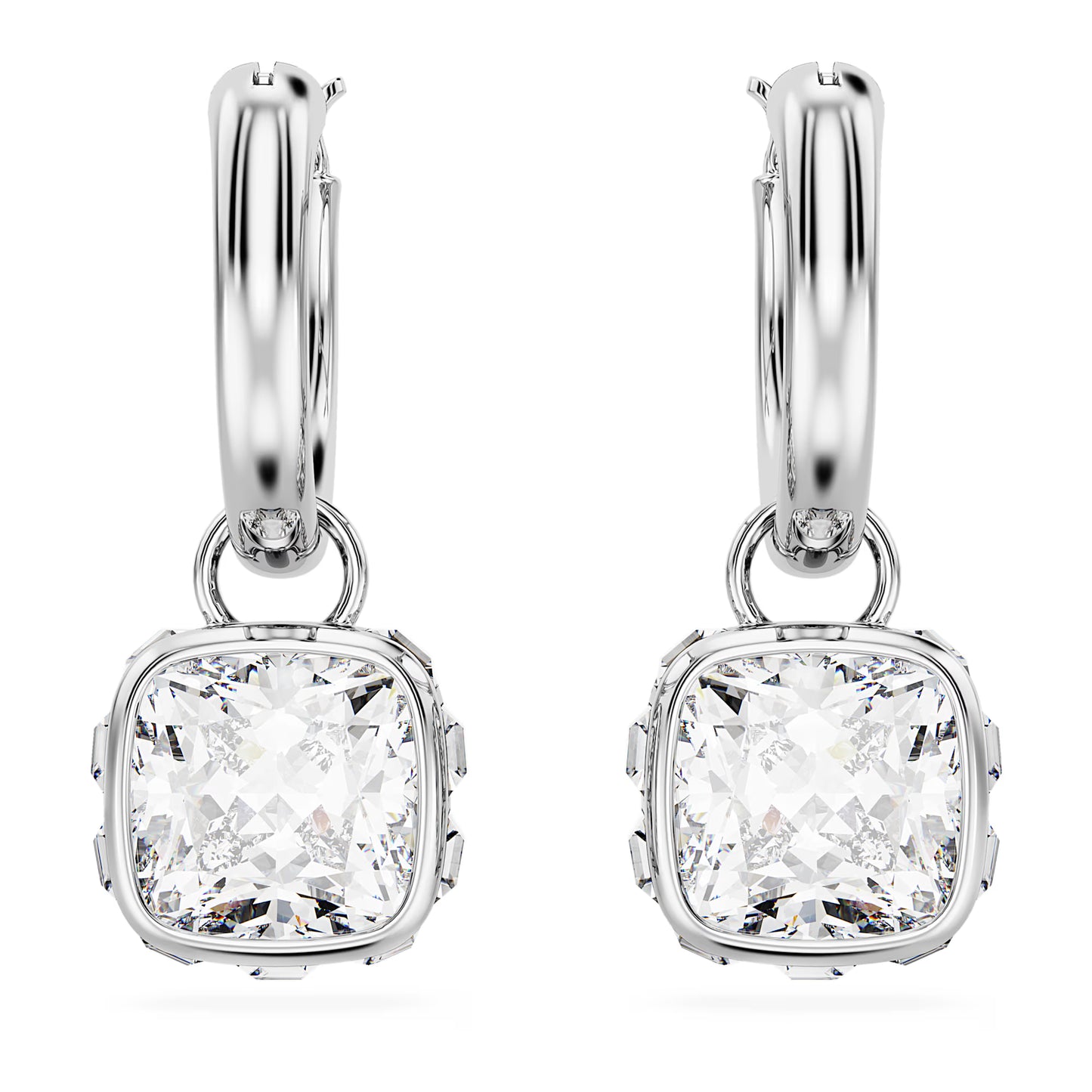 Stilla drop earrings, Square cut, White, Rhodium