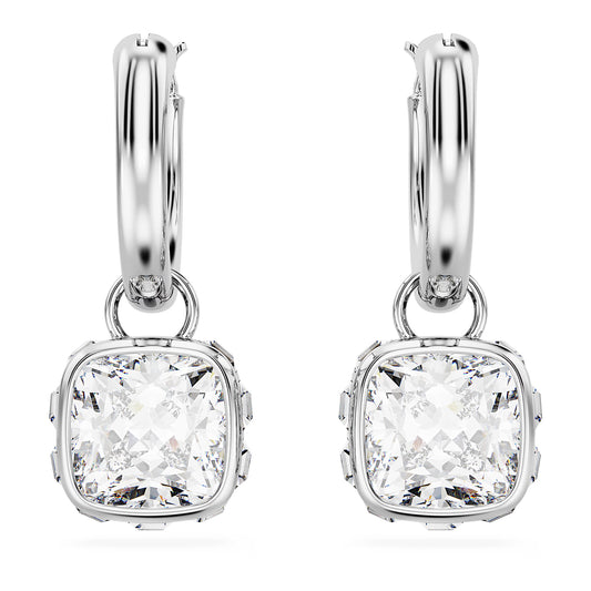 Stilla drop earrings, Square cut, White, Rhodium