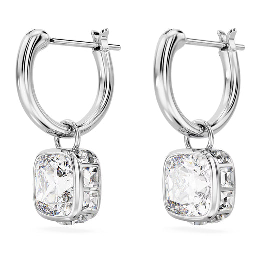 Stilla drop earrings, Square cut, White, Rhodium