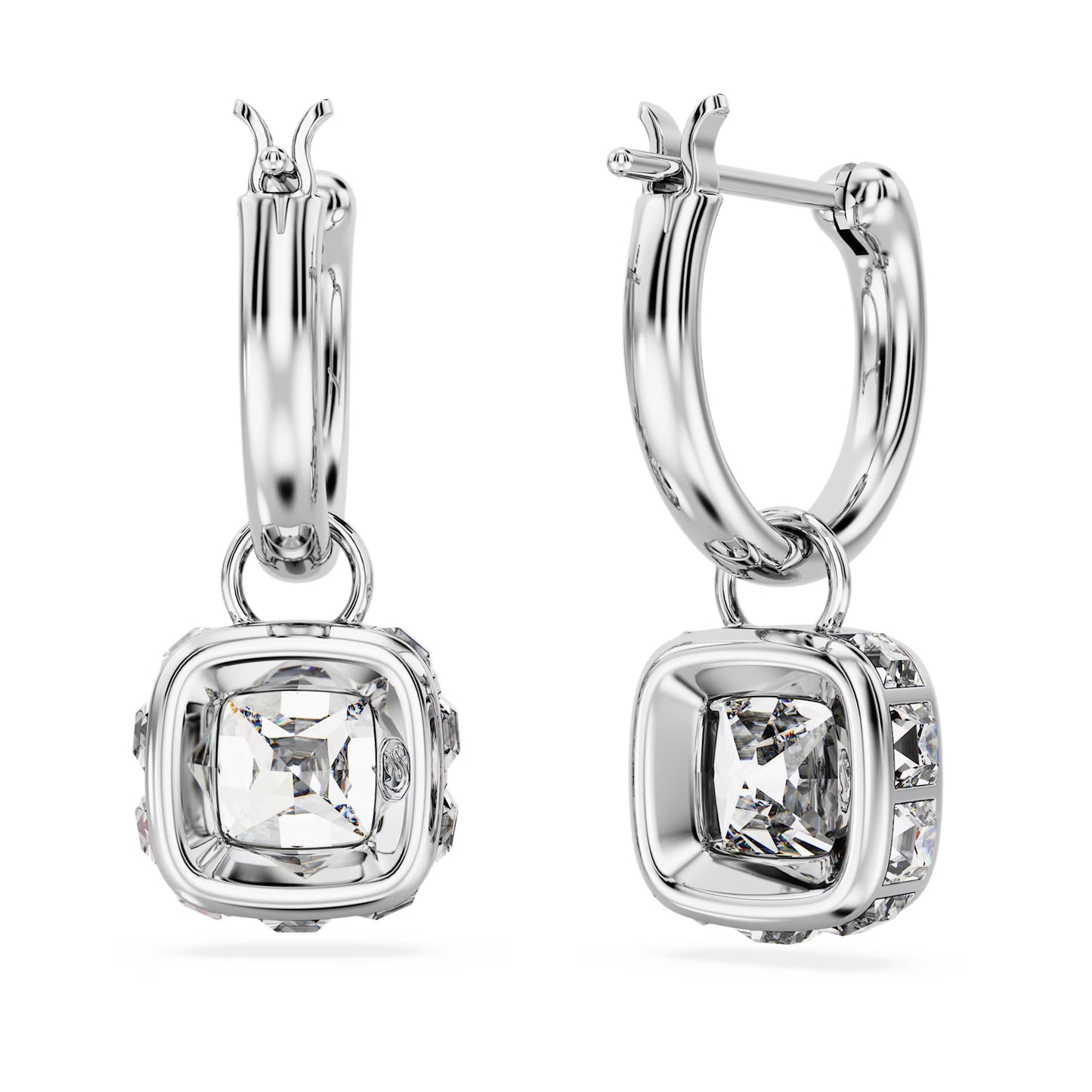 Stilla drop earrings, Square cut, White, Rhodium