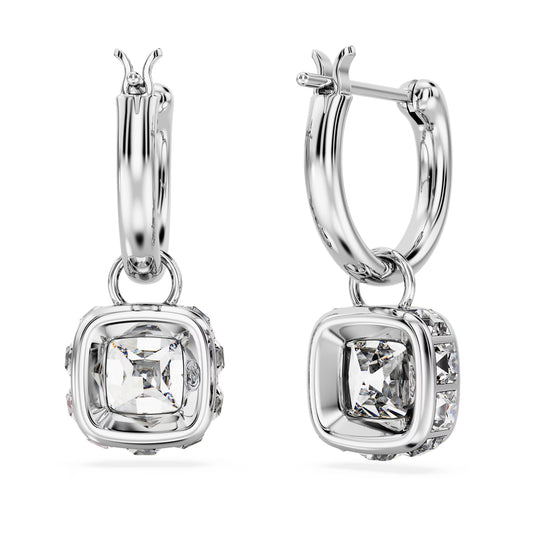 Stilla drop earrings, Square cut, White, Rhodium