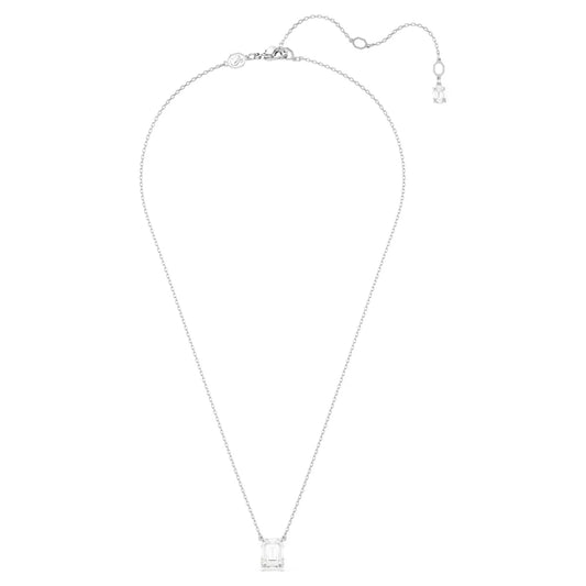 Stilla pendant, Octagon cut, White, Rhodium plated