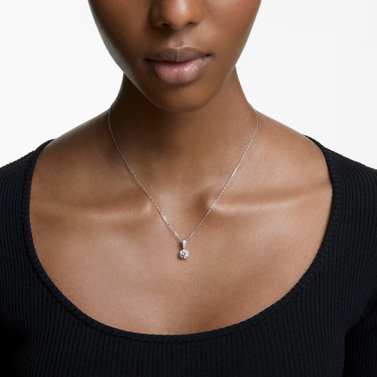 Stilla pendant, Round cut, White, Rhodium plated