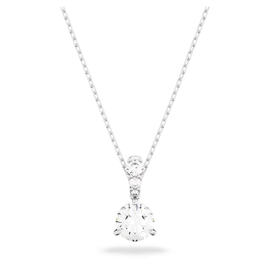 Stilla pendant, Round cut, White, Rhodium plated