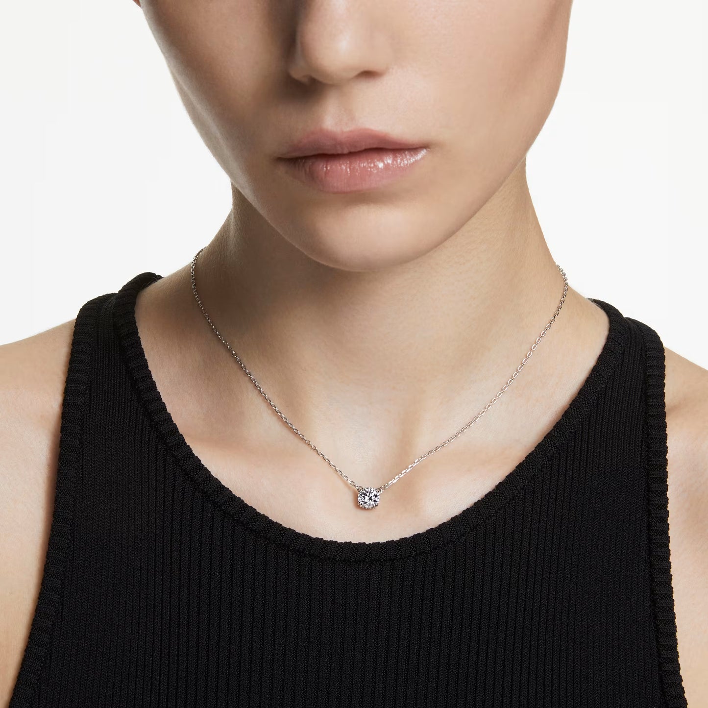 Constella pendant, Round cut, White, Rhodium