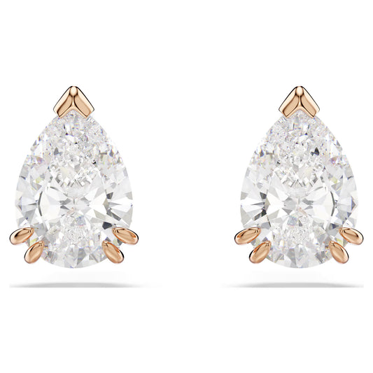 Stilla stud earrings, Pear cut, White, Rose gold-tone plated