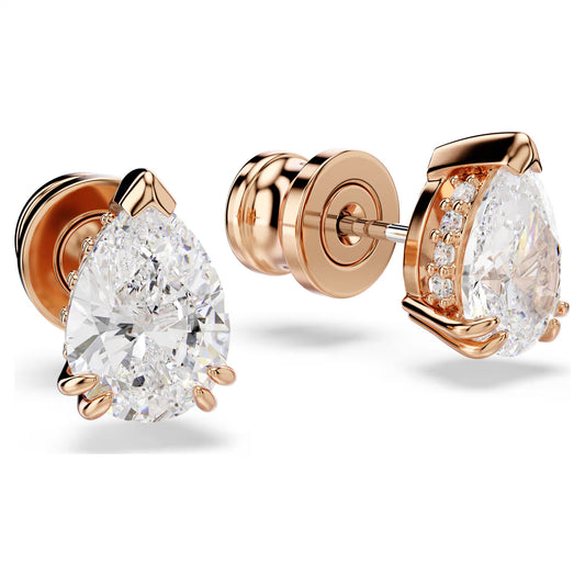 Stilla stud earrings, Pear cut, White, Rose gold-tone plated
