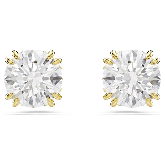 Stilla stud earrings, Round cut, White, 18K gold finish