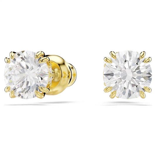 Stilla stud earrings, Round cut, White, 18K gold finish