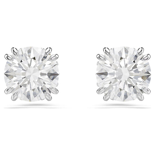 Stilla stud earrings, Round cut, White, Rhodium plated