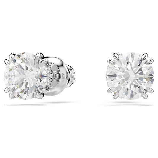 Stilla stud earrings, Round cut, White, Rhodium plated