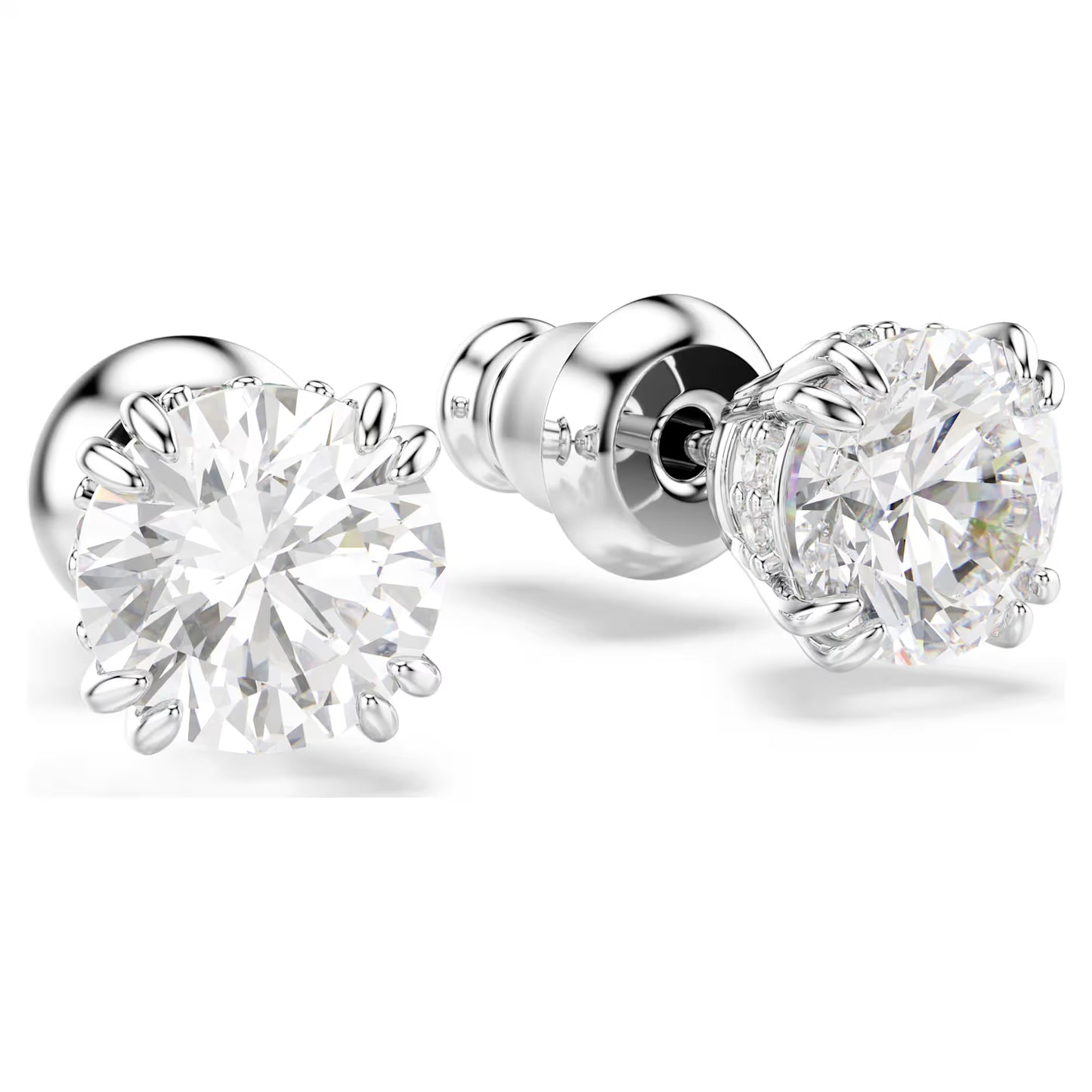 Stilla stud earrings, Round cut, White, Rhodium plated