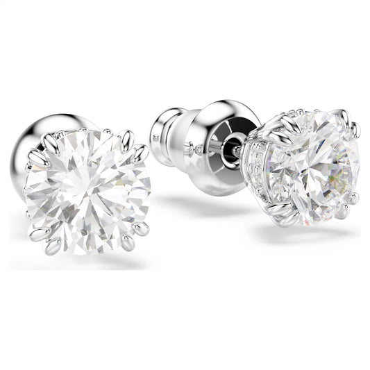 Stilla stud earrings, Round cut, White, Rhodium plated