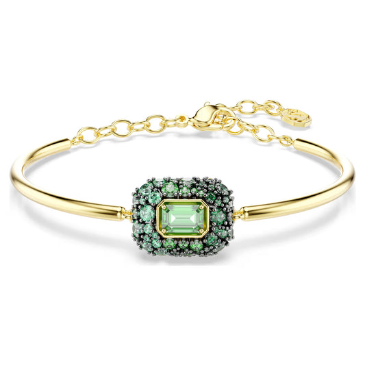 Sublima bangle, Octagon cut, Green, 18K gold finish