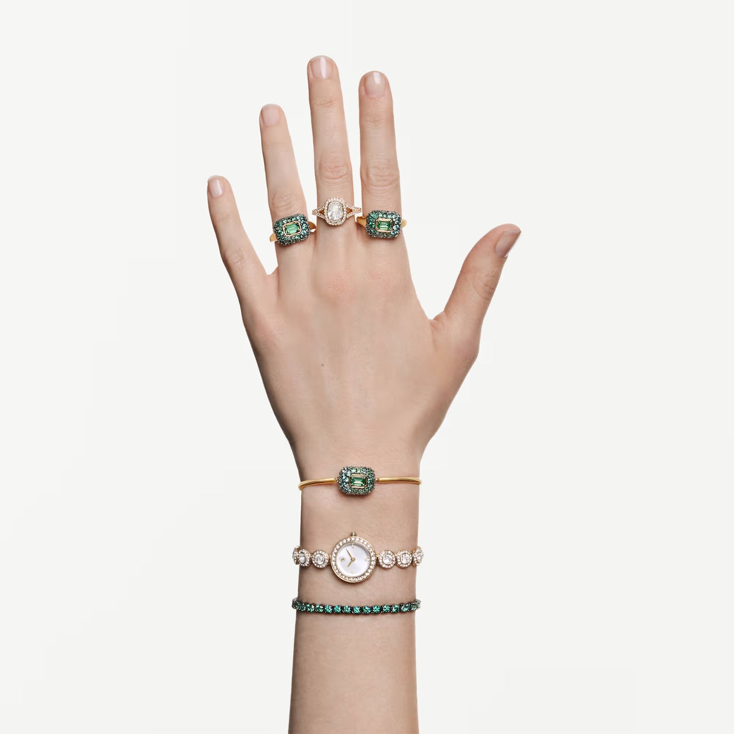Sublima bangle, Octagon cut, Green, 18K gold finish