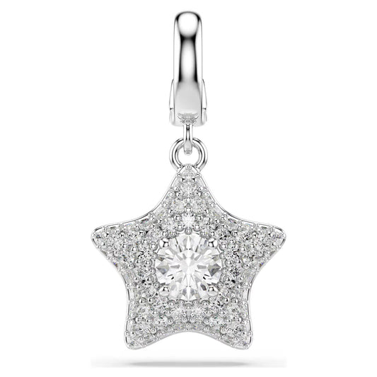 Sublima charm, Round cut, Star, White, Rhodium plated