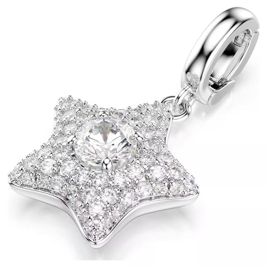 Sublima charm, Round cut, Star, White, Rhodium plated