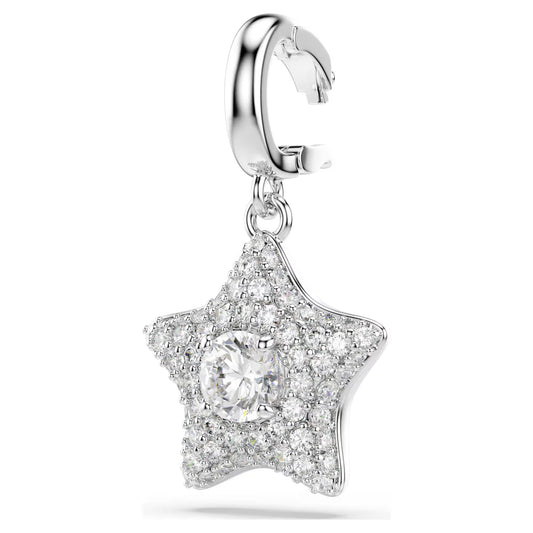 Sublima charm, Round cut, Star, White, Rhodium plated