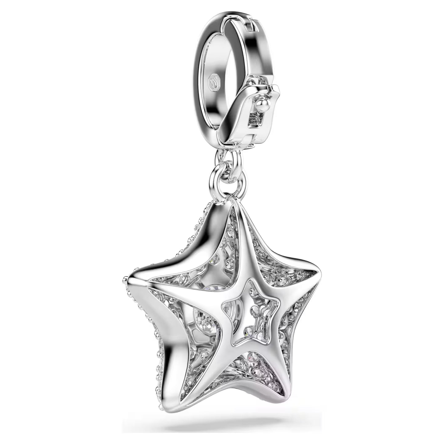 Sublima charm, Round cut, Star, White, Rhodium plated