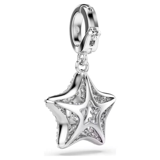 Sublima charm, Round cut, Star, White, Rhodium plated