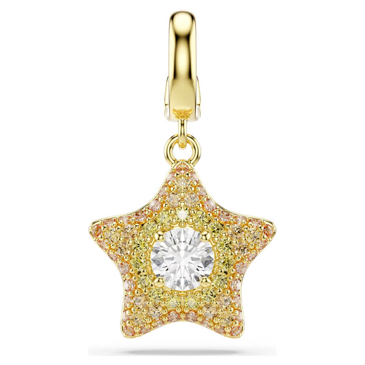 Sublima charm, Round cut, Star, Yellow, 18K gold finish